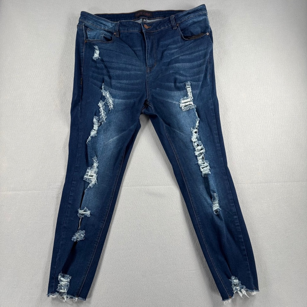 Haute Curve Dark Wash Distressed Skinny Jeans Plus Size 20 Frayed Hem Stretch
